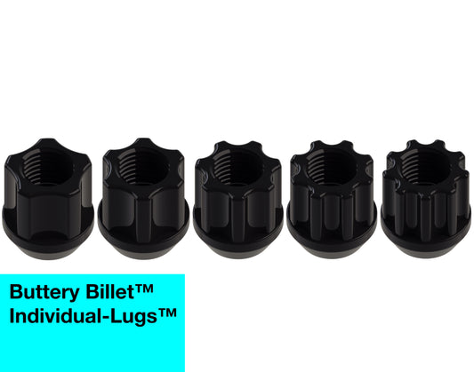 buttery billet™ Individual-Lugs™ - Open End - For 5 Lug Wheels - Each Lug Nut Is Unique (Made to order)
