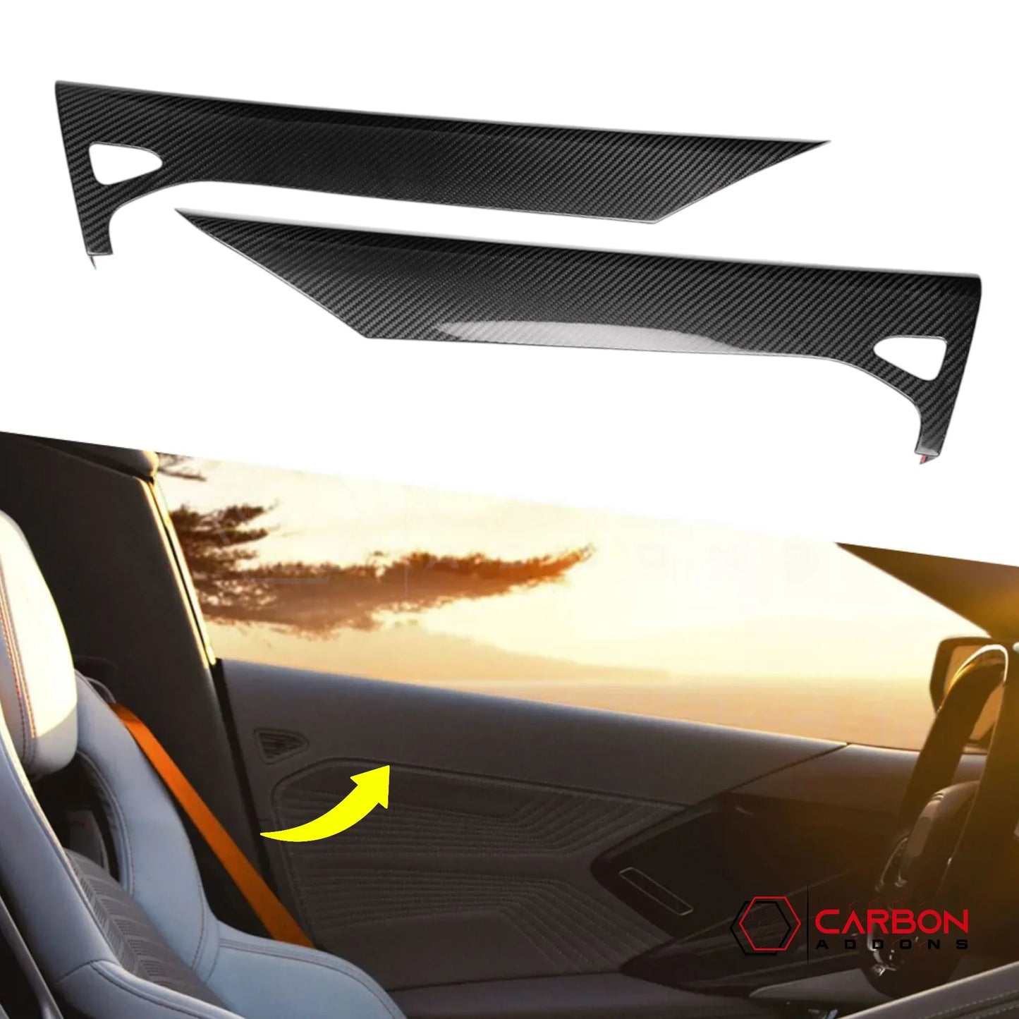 C8 Corvette Real Carbon Fiber Inner Door Upper Panels | Stingray, Z51, Z06 & E-Ray (2020–2026)