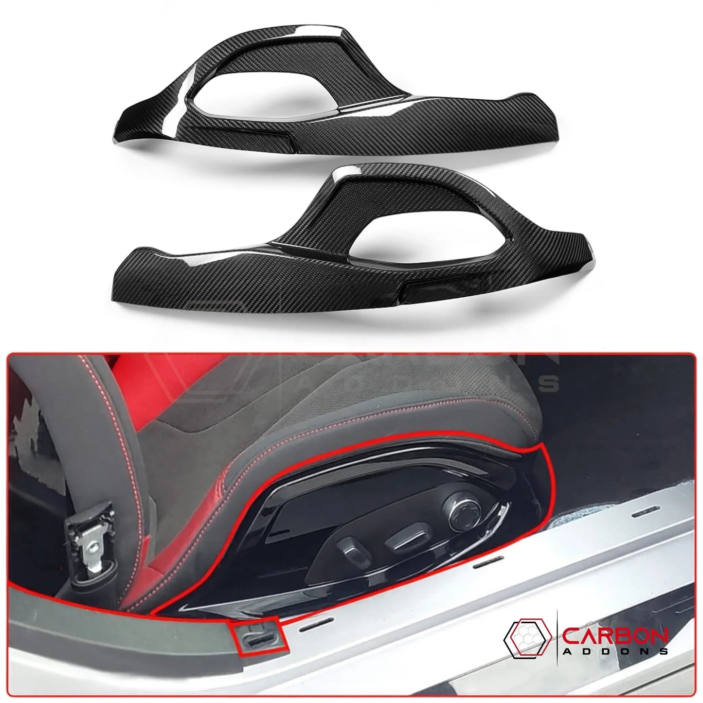 C8 Corvette Z51, Z06 & Stingray | GT2/GT3 Seat Adjustment Button Cover Trim | Real Dry Carbon Fiber