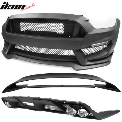 2015-2017 Ford Mustang Front Bumper Rear Diffuser & Dual Trunk Spoiler