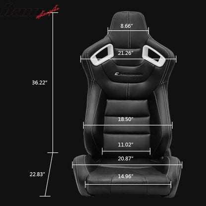 Universal White Bezel Racing Seat Dual Slider Buckle Belt PU Carbon