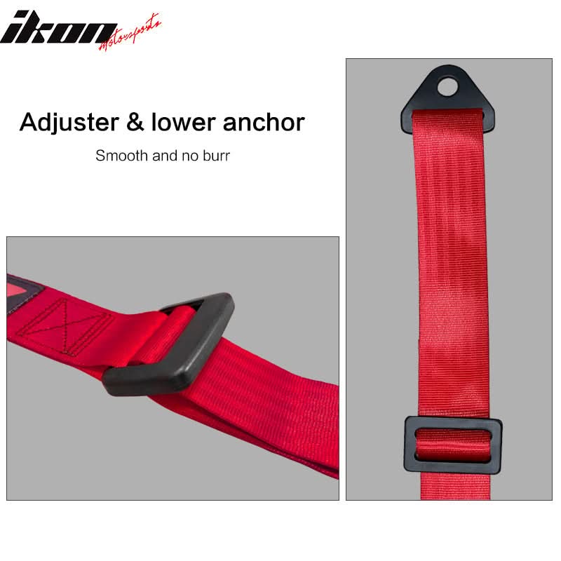 Universal Red Bezel Racing Seat Dual Slider Buckle Belt PU Carbon