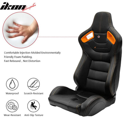 Universal Orange Bezel Racing Seat Cam-lock Belt Dual Slider PU Carbon