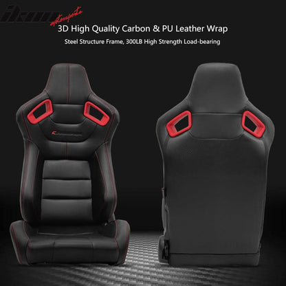 Universal Red Bezel Racing Seat Dual Slider Cam-lock Belt PU Carbon