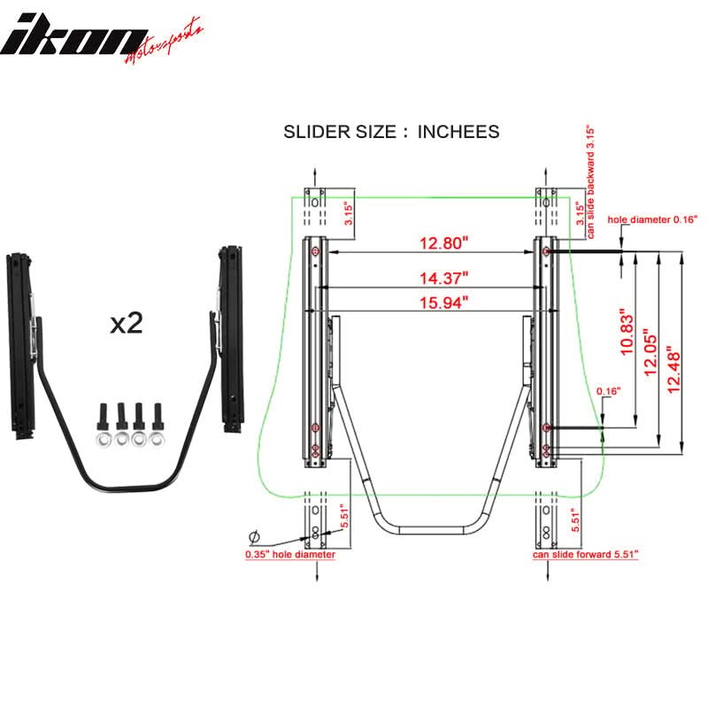 Universal Red Bezel Racing Seat Dual Slider Cam-lock Belt PU Carbon