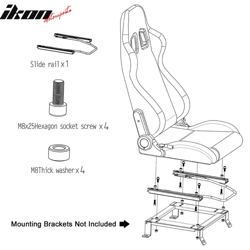 Universal Red Bezel Racing Seat Dual Slider Cam-lock Belt PU Carbon