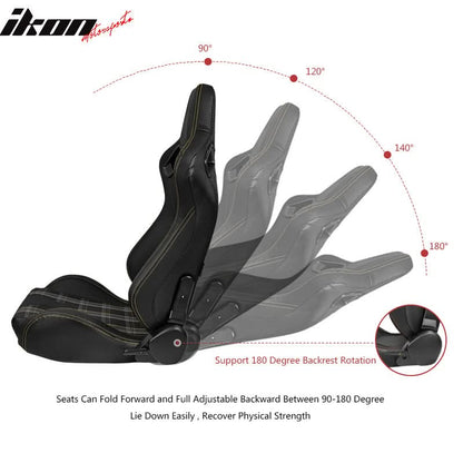 Universal Racing Seat Yellow Plaid Dual Slider Buckle Belt PU Carbon