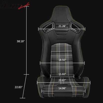 Universal Racing Seat Yellow Plaid Dual Slider Buckle Belt PU Carbon