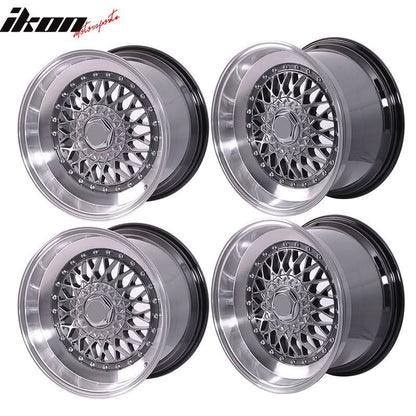 (4) 17X8.5 +25 5X100 / 5X114.3 Step Lip Deep Dish Mesh Wheels Rims
