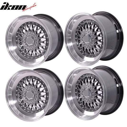 (4) 17X8.5 +25 5X100 / 5X114.3 Step Lip Deep Dish Mesh Wheels Rims