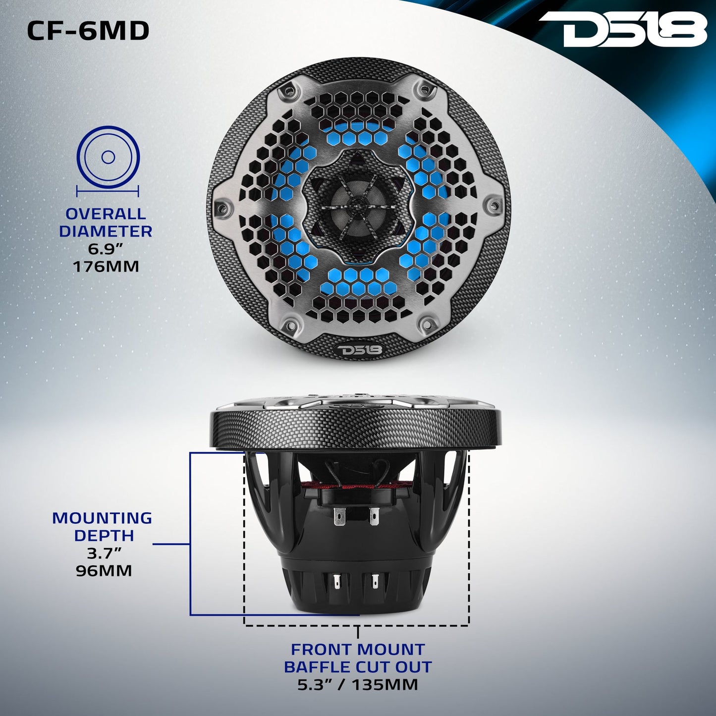 6.5” Marine 2-Way Hybrid Speaker with RGB LED, Compression Driver and Neodymium Magnet | 250W RMS 4-Ohm