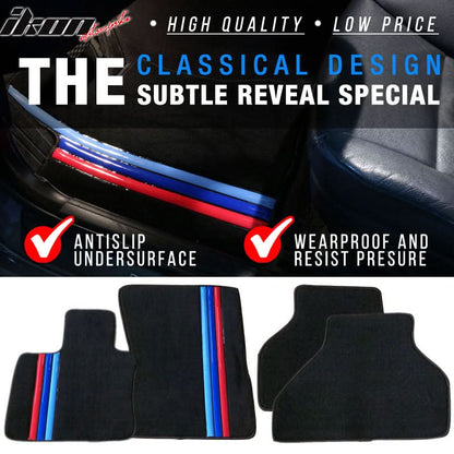 Car Floor Mat for 2007-2012 BMW E70 X5 Black M Color Stripe 4PC Nylon