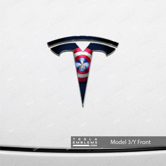 Captain America Tesla Emblem Decals (Front + Back) | Model Y