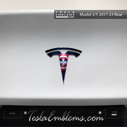 Captain America Tesla Emblem Decals (Front + Back) | Model 3