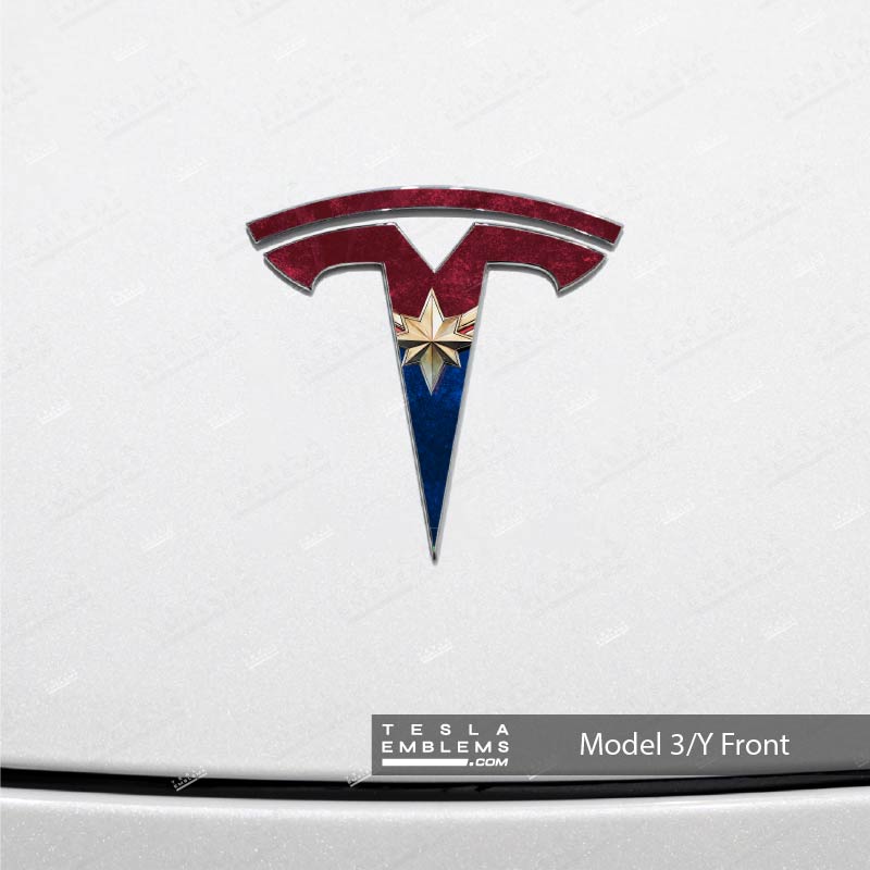 Captain Marvel Tesla Emblem Decals (Front + Back) | Model Y