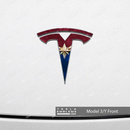 Captain Marvel Tesla Emblem Decals (Front + Back) | Model Y