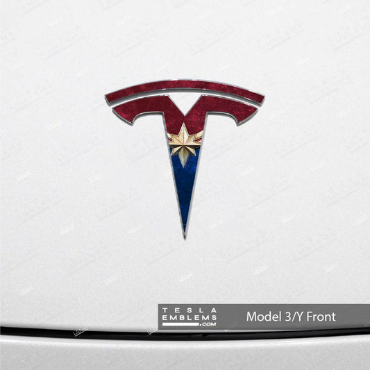 Captain Marvel Tesla Emblem Decals (Front + Back) | Model Y