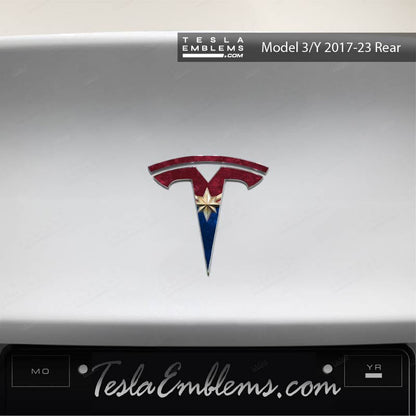 Captain Marvel Tesla Emblem Decals (Front + Back) | Model 3