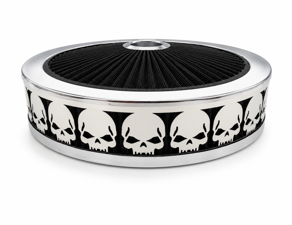 Granatelli Blingz Beauty Bandz Black & Chrome Air Filter Assembly – Skullz Graphic – 750027