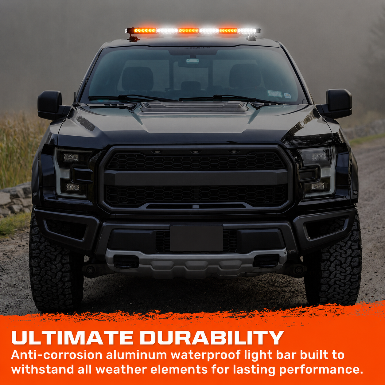 Exterior Roof Mounted 29.5" Emergency LED Strobe Light Bar in Amber & White - HD Magnetic Suction Cup Installation w/ 26 Lighting Functions