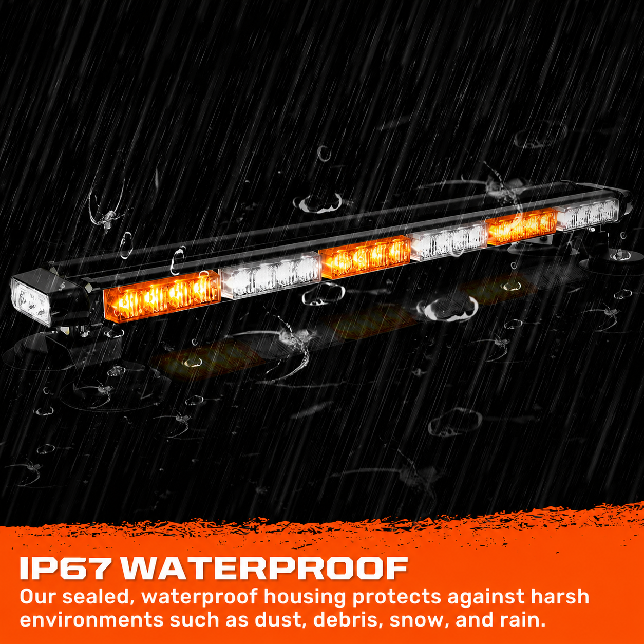 Exterior Roof Mounted 29.5" Emergency LED Strobe Light Bar in Amber & White - HD Magnetic Suction Cup Installation w/ 26 Lighting Functions
