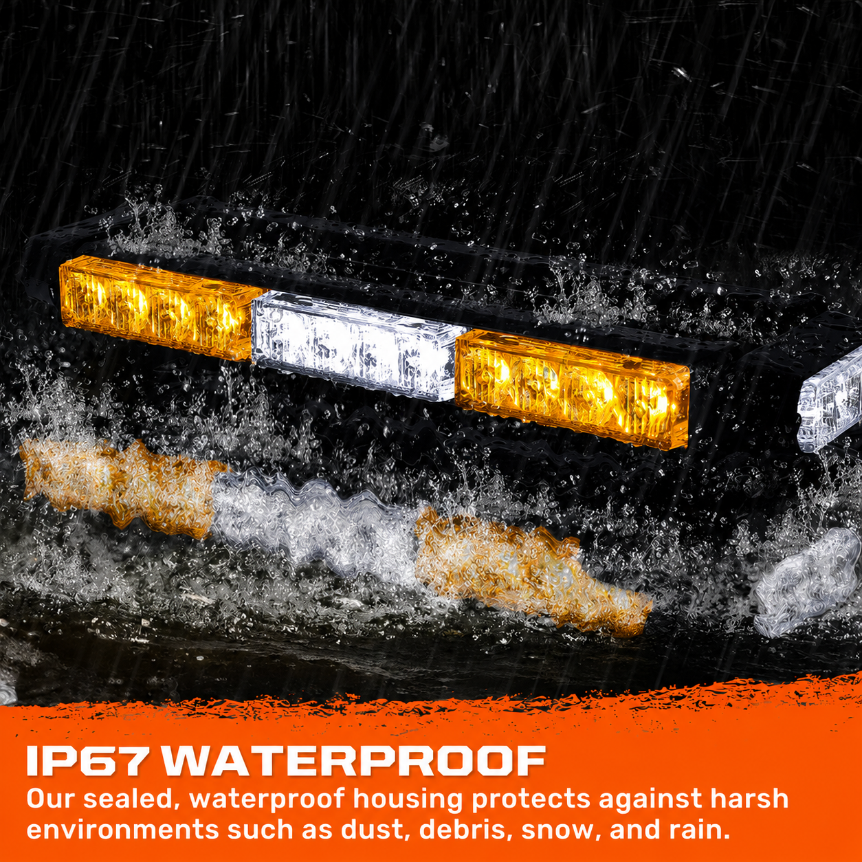 Exterior Roof Mounted 15" Emergency LED Strobe Light Bar in Amber & White - HD Magnetic Suction Cup Installation w/ 7 Light Functions