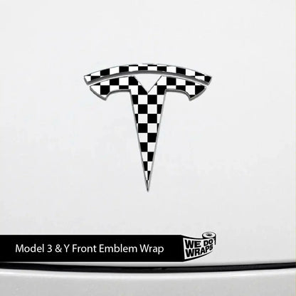 Checkered Tesla Emblem Decals (Front + Back) | Model Y