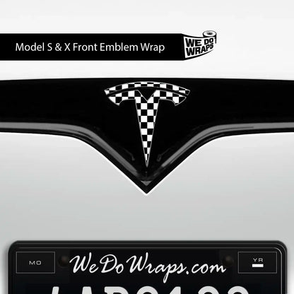 Checkered Tesla Emblem Decals (Front + Back) | Model X