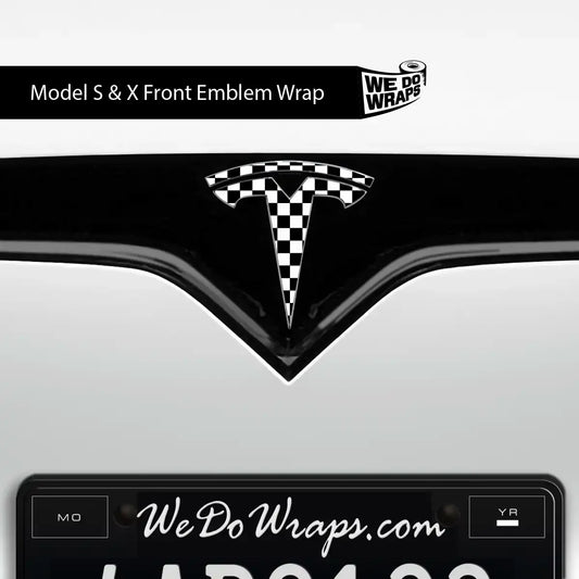Checkered Tesla Emblem Decals (Front + Back) | Model X