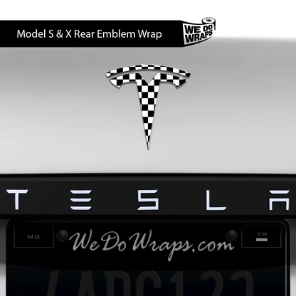 Checkered Tesla Emblem Decals (Front + Back) | Model X