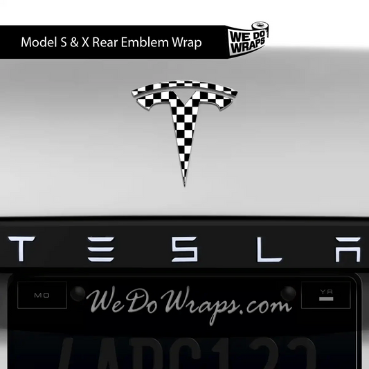 Checkered Tesla Emblem Decals (Front + Back) | Model X