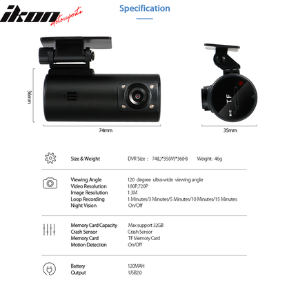 Dash Cam Mini A110 720P 120Â°Car Video Recorder Night Vision G-Sensor