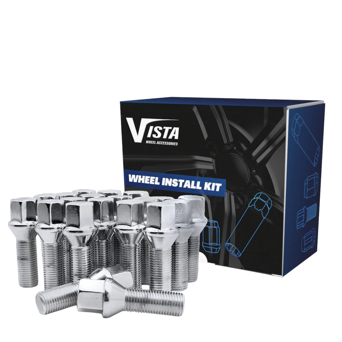 12x1.5 Conical Lug Bolt 17mm Hex 27mm 5 Lug Install Kit Chrome - Vista Wheel Accessories DPC27015CBH