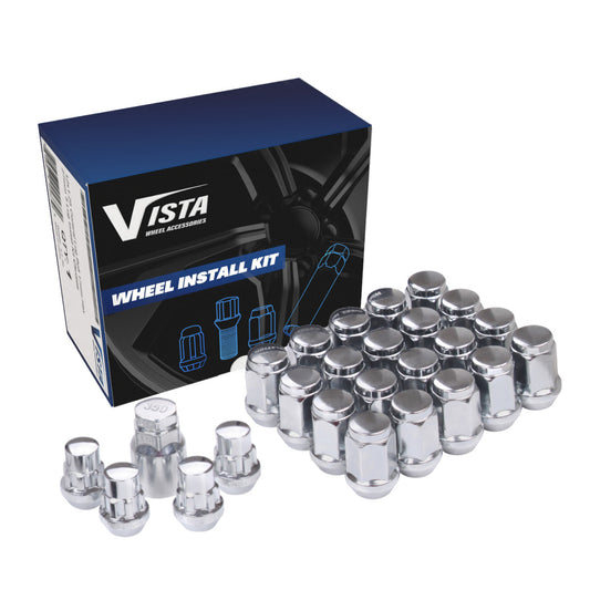 1/2" Bulge Acorn Lug Nuts 3/4" Hex 1.38" 5 Lug Install Kit Chrome - Vista Wheel Accessories DPC55012B