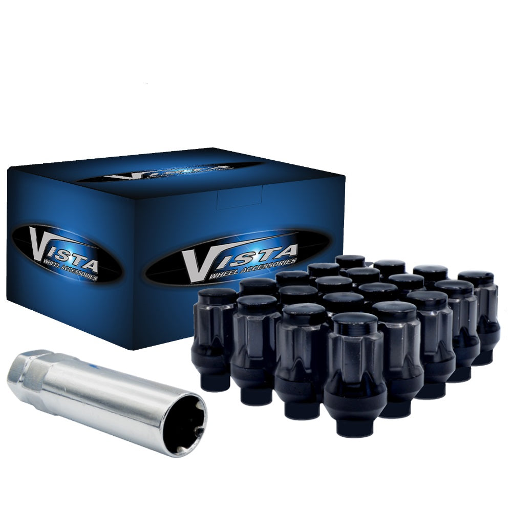 14x1.5 Bulge Acorn Spline ET Lug Nuts 1.55" 5 Lug Install Kit Black - Vista Wheel Accessories DPC55014SEB