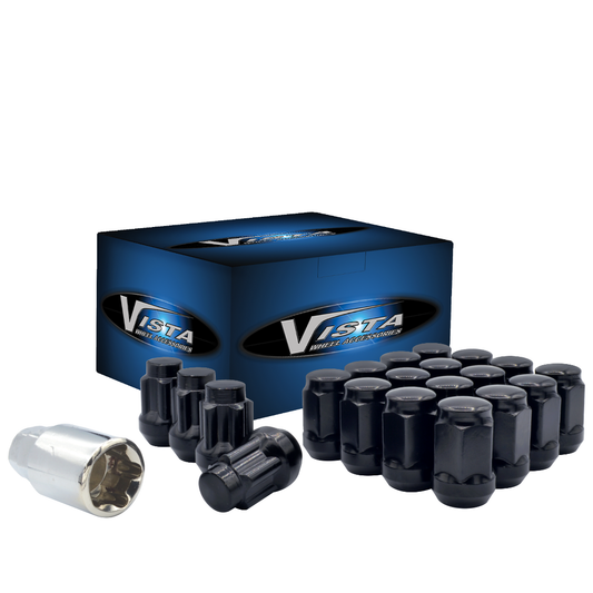 7/16" Bulge Acorn Lug Nuts 3/4" Hex 1.38" 5 Lug Install Kit Black - Vista Wheel Accessories DPC55716HB