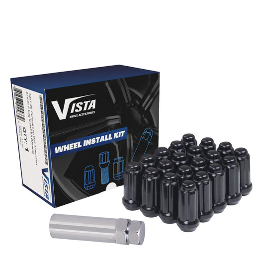 9/16" Bulge Acorn Spline Lug Nuts 1.9" 5 Lug Install Kit Black - Vista Wheel Accessories DPC5596STB