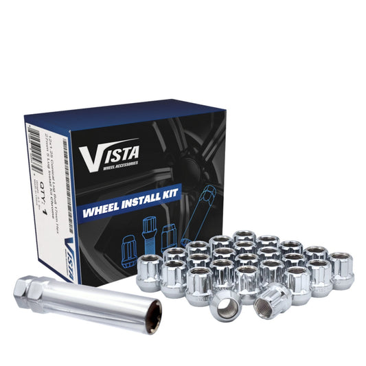 9/16" Open Bulge Acorn Spline Lug Nuts 0.85" 5 Lug Install Kit Chrome - Vista Wheel Accessories DPC5596STO