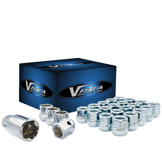 9/16" Open Bulge Acorn Lug Nuts 3/4" Hex 0.85" 6 Lug Install Kit Chrome - Vista Wheel Accessories DPC56096O