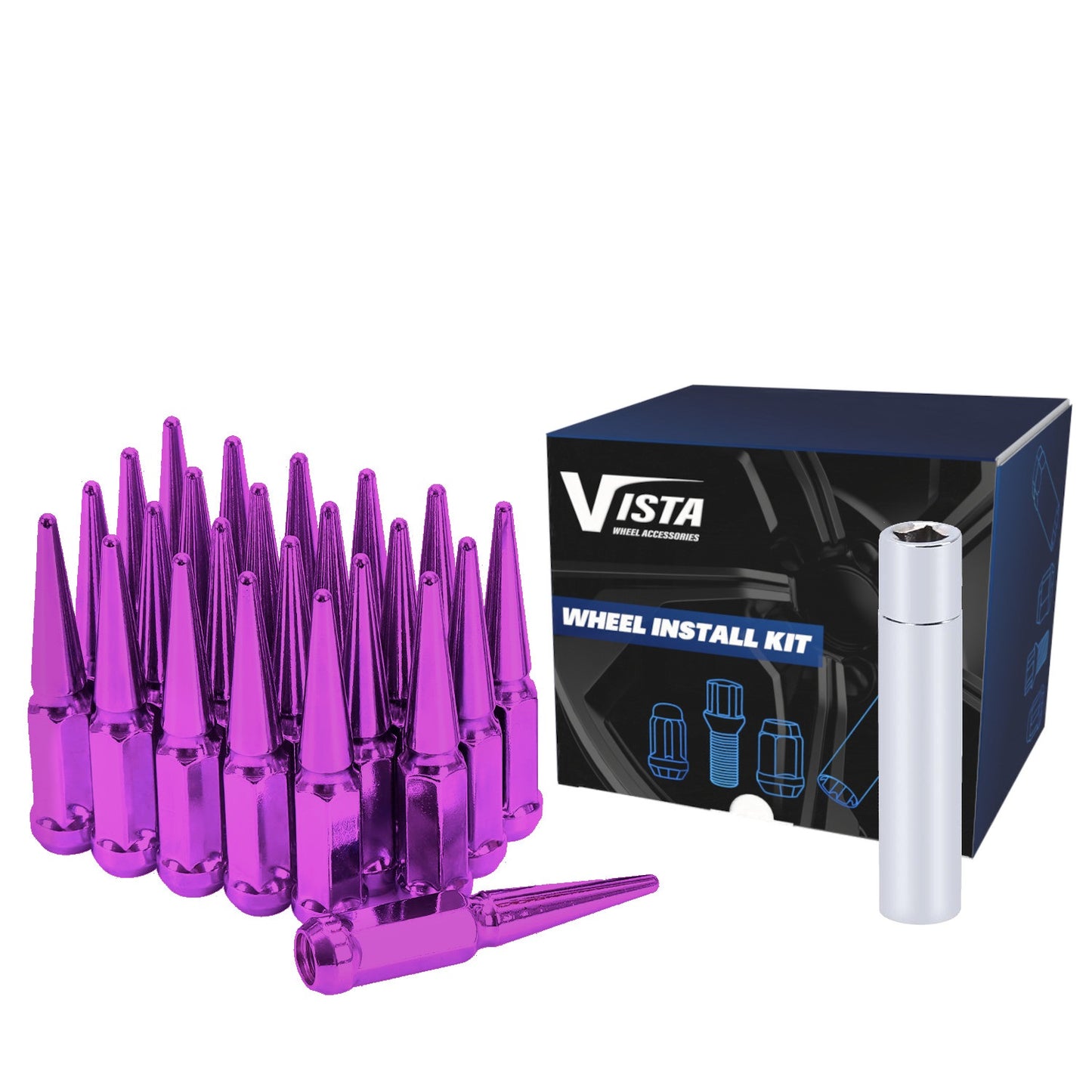 12x1.25 Spike Lug Nuts 3/4" Hex 111mm 6 Lug Install Kit Purple - Vista Wheel Accessories DPC56125LSPKP