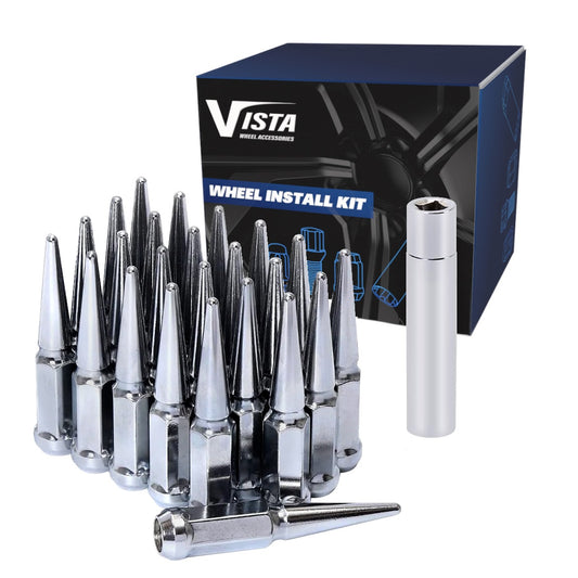 14X1.5 Spike Lug Nuts 3/4" Hex 4.37" 6 Lug Install Kit Chrome - Vista Wheel Accessories DPC5614LSPK