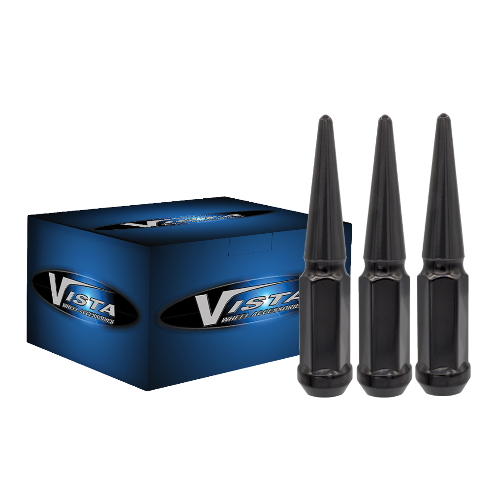 1/2" Spike Lug Nuts 3/4" Hex 100mm 5 Lug Install Kit Black - Vista Wheel Accessories DPC55012LSPKB