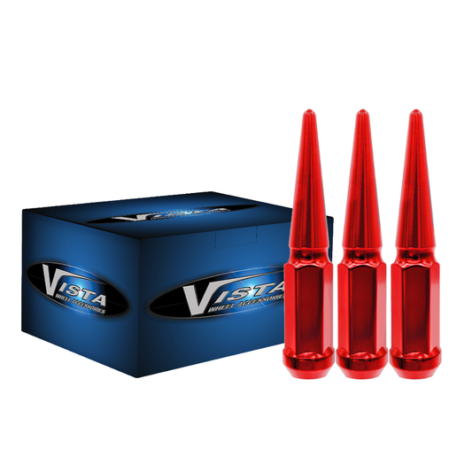9/16" Spike Lug Nuts 3/4 Hex 100mm 6 Lug Install Kit Red - Vista Wheel Accessories DPC5696LSPKR