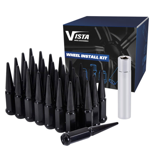 14X1.5 Spike Lug Nuts 3/4" Hex 4.37" 8 Lug Install Kit Black - Vista Wheel Accessories DPC5814LSPKB