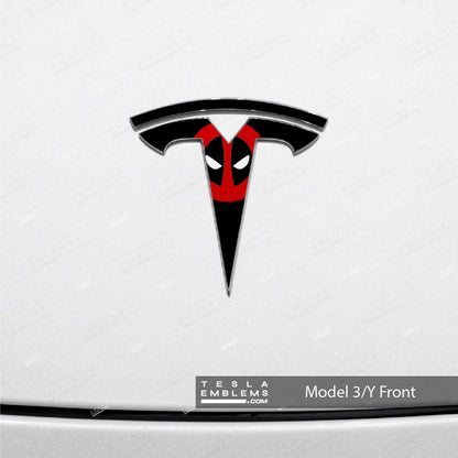 Deadpool Tesla Emblem Decals (Front + Back) | Model 3