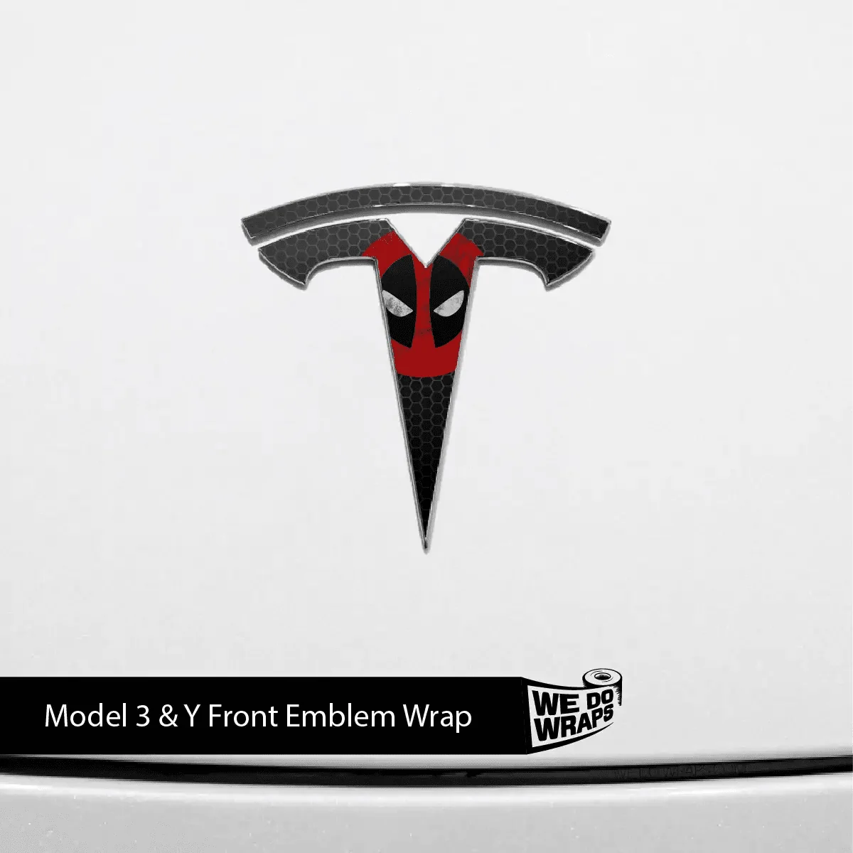 Dead Pool Tesla Emblem Decals (Front + Back) | Model Y