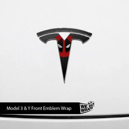 Dead Pool Tesla Emblem Decals (Front + Back) | Model 3
