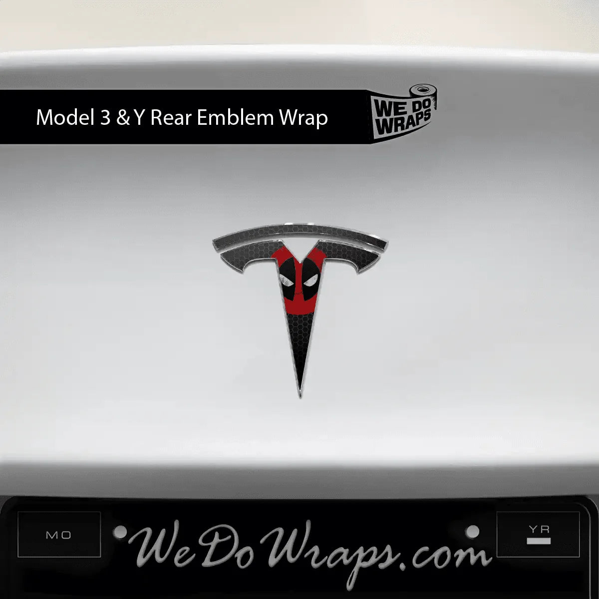 Dead Pool Tesla Emblem Decals (Front + Back) | Model Y