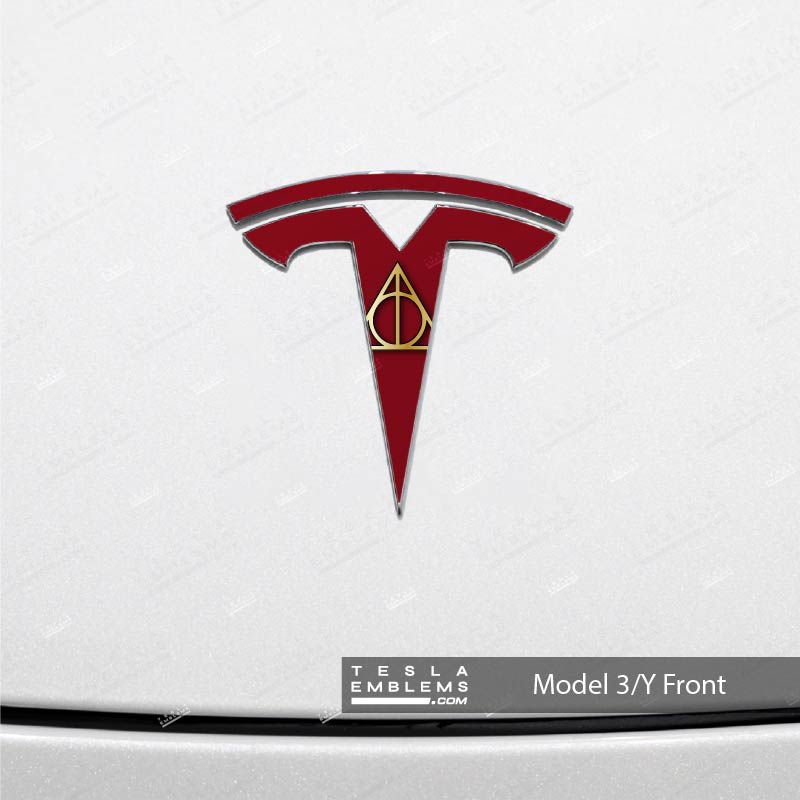 Deathly Hallows Tesla Emblem Decals (Front + Back) | Model Y