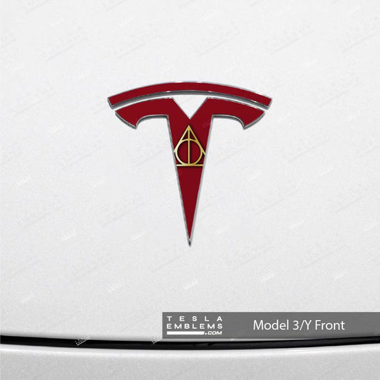 Deathly Hallows Tesla Emblem Decals (Front + Back) | Model Y